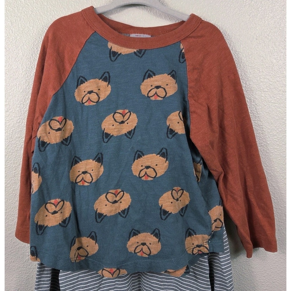 Hanna Andersson Dog Print Tee + Little Sleepies Play‎ Bamboo Striped Top 4T...